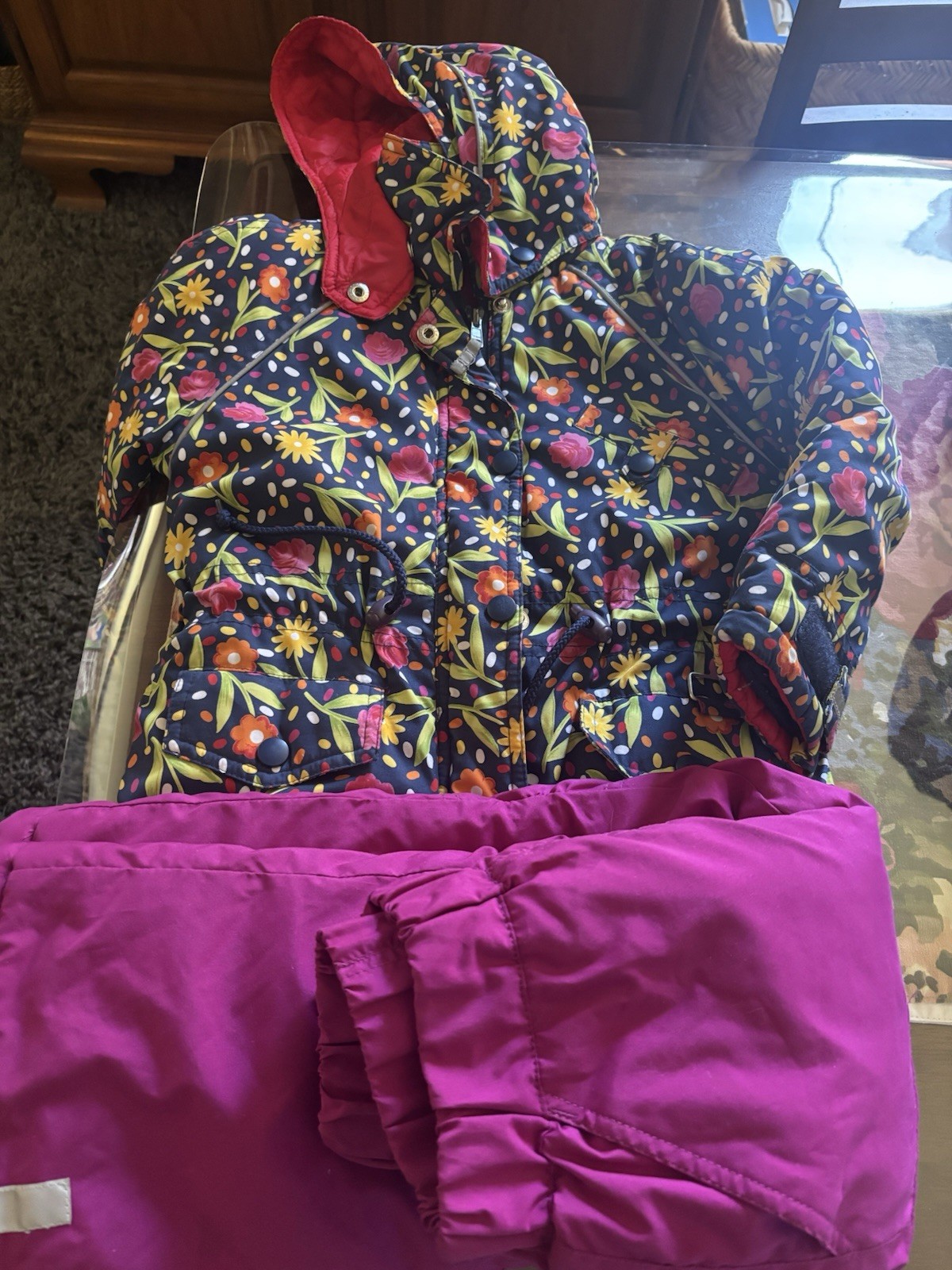 hanna andersson snowsuit size 4 100 pink navy floral EUC