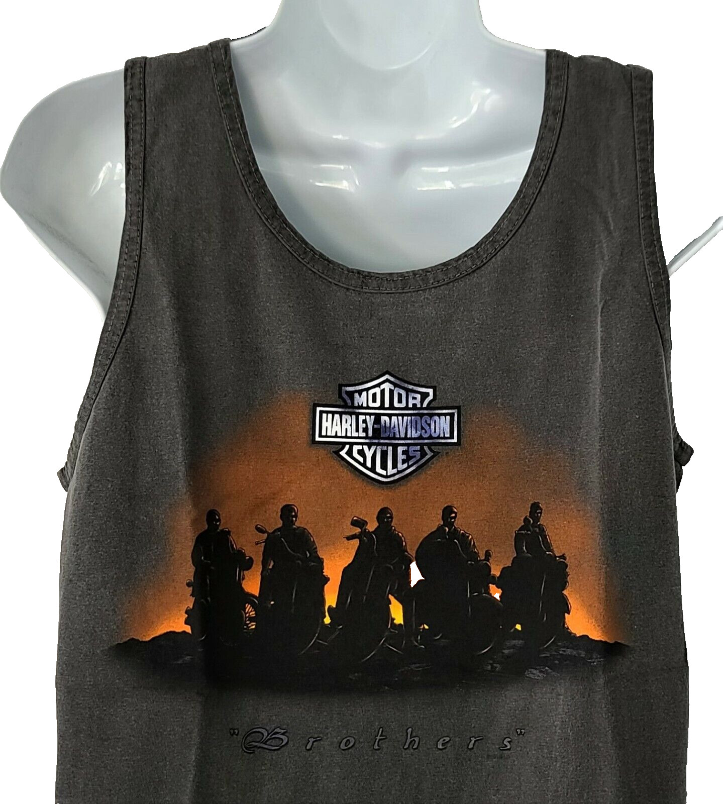 Harley Davidson Tank Top Shirt Gray Brothers Distressed Dyed Chest36in Mens S