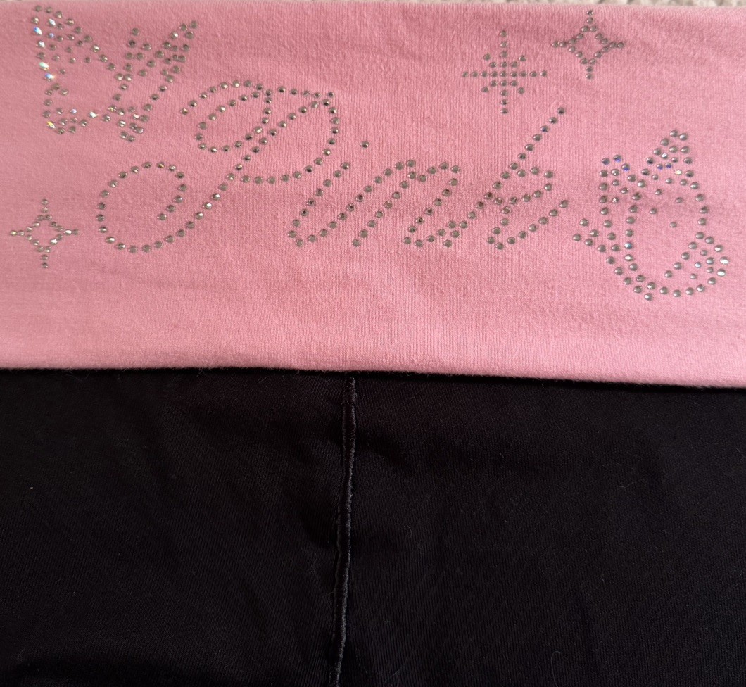 🦋NWOT Victoria’s Secret PINK Foldover Flare Leggings-Pure Black Pink Bling-XL🦋