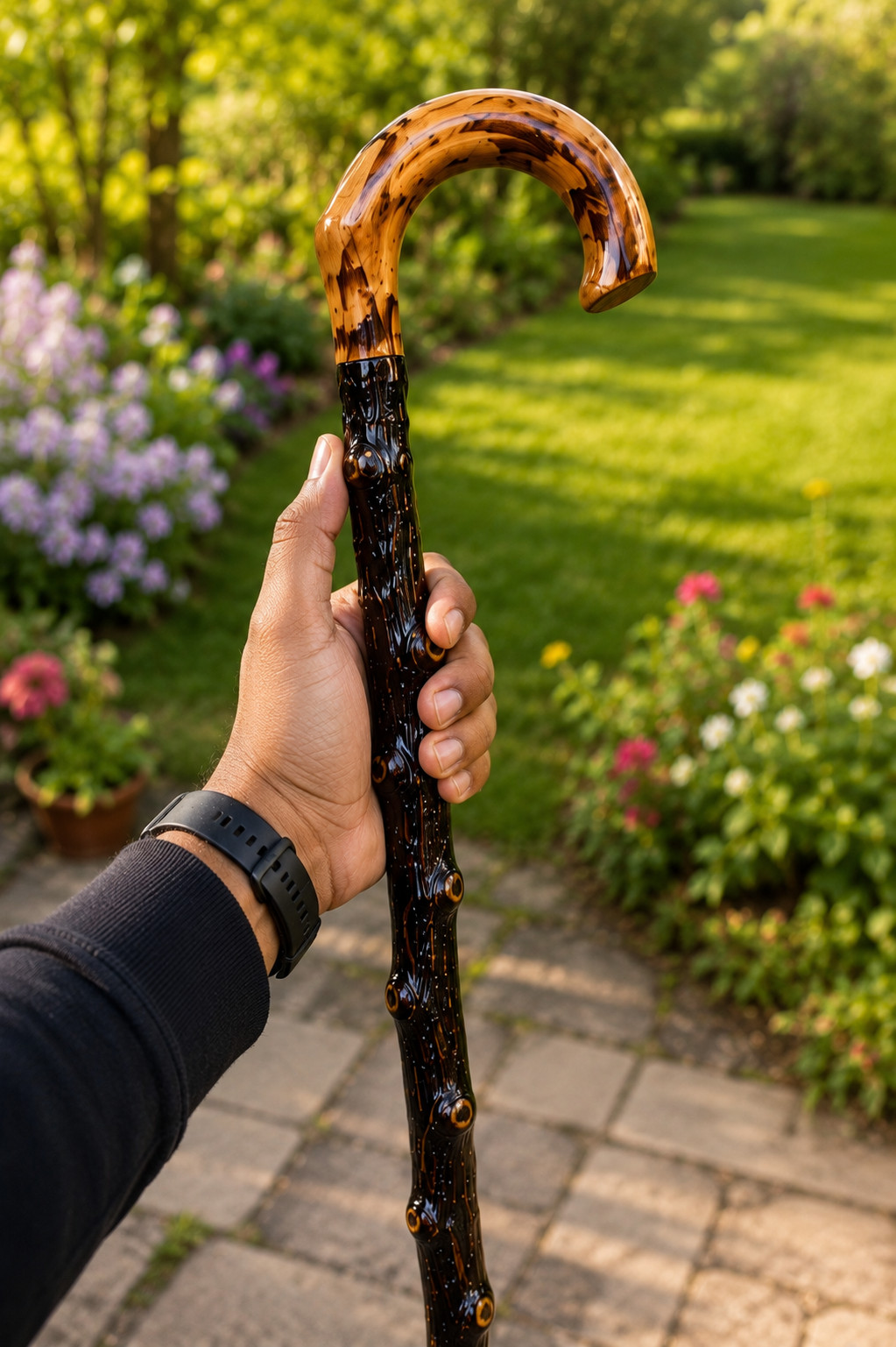 Authentic Irish Blackthorn Walking Stick Crook Handle Handmade Wooden Cane