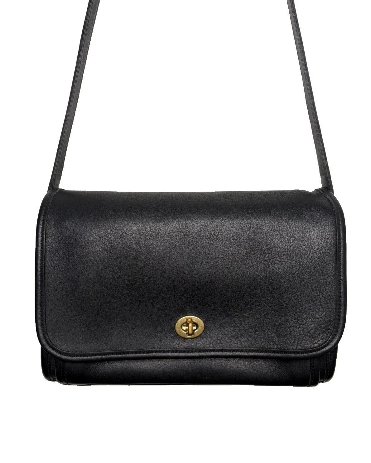 COACH Vintage Ridgefield Black Leather Flap Crossbody Shoulder Bag Purse 9812