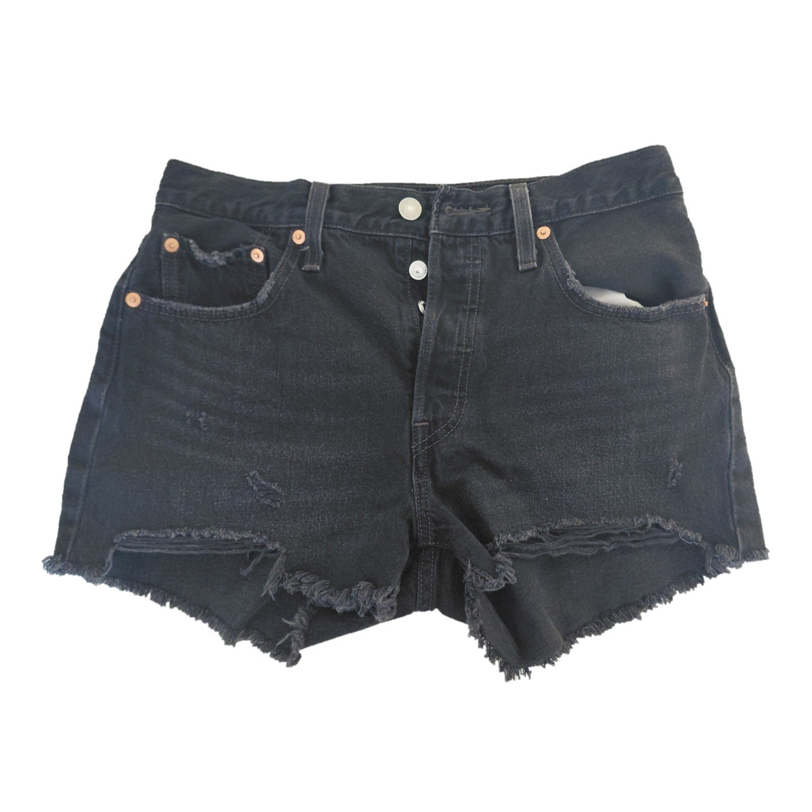 NWT Levi\'s Premium 501 High-Rise Shorts Black Distressed Women\'s Button Fly W30