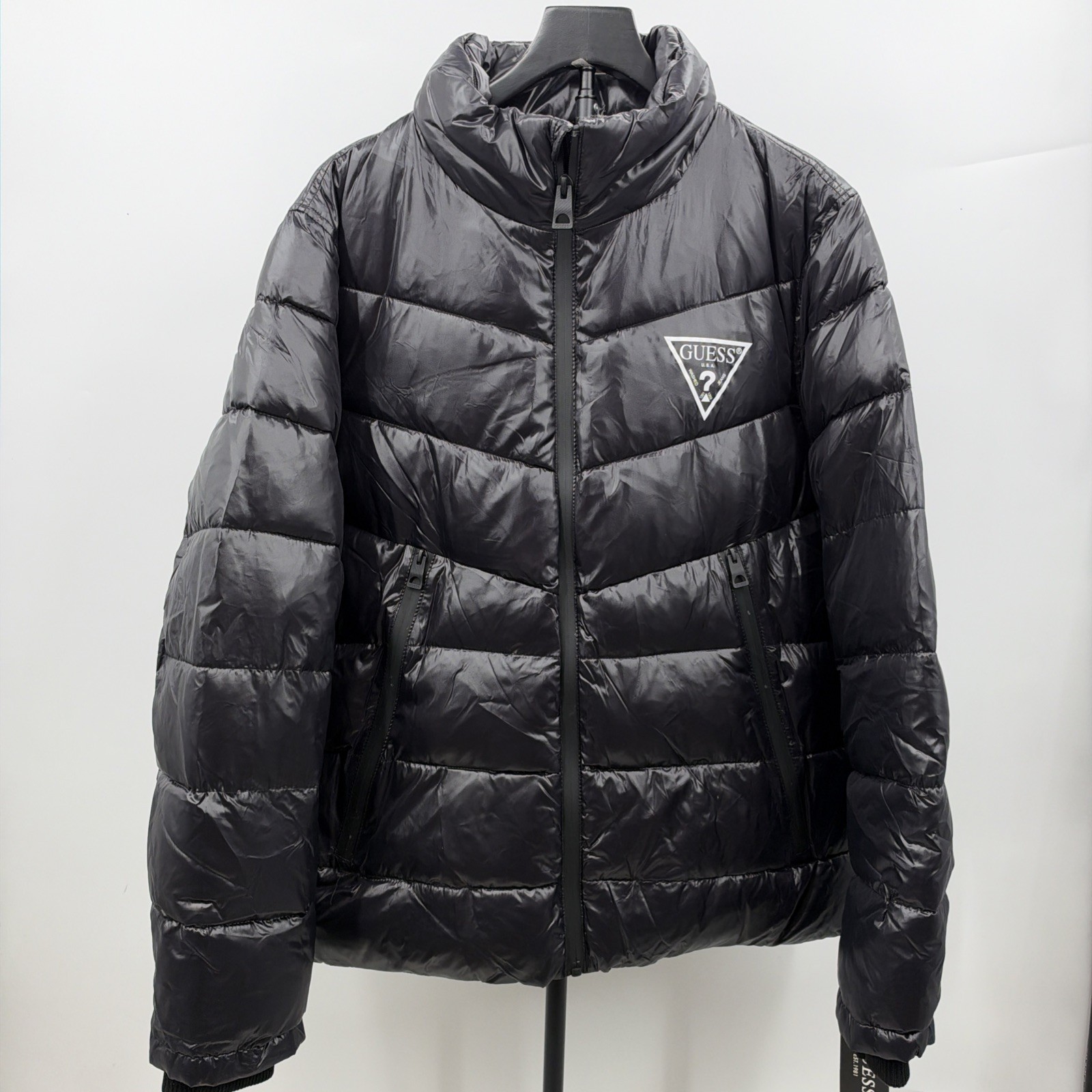 GUESS Men\'s Midweight Logo Oversized Zip Puffer Color Black Size M
