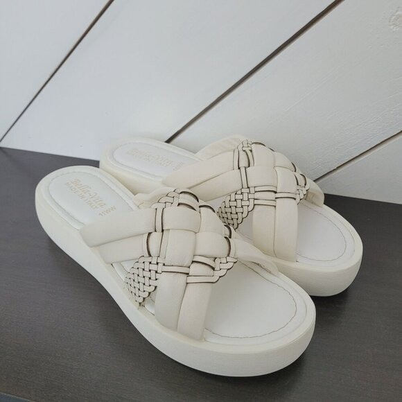 NEW Bella Vita Italy Women\'s 11 Bone Sandals Genuine Leather Slides Platform