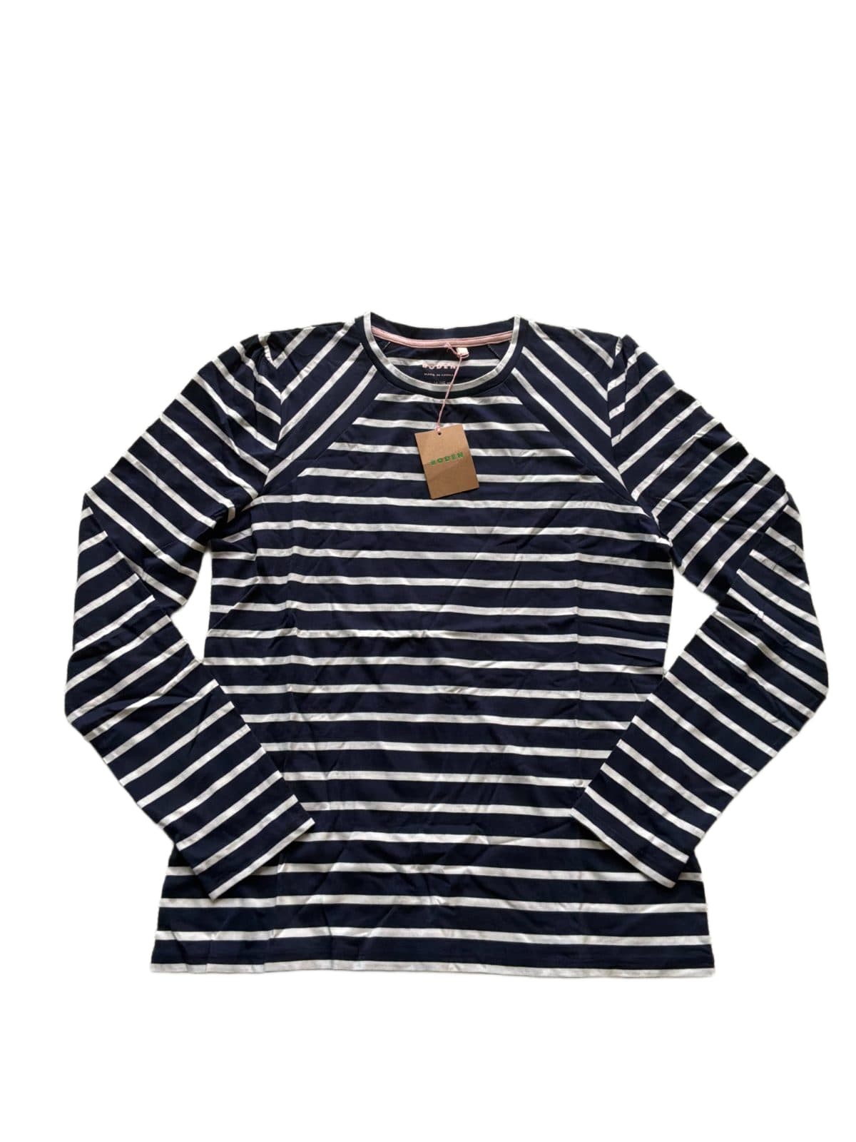 Boden Breton Stripe Long Sleeve Tee Womens US 10 UK 14 Navy White Cotton NWT
