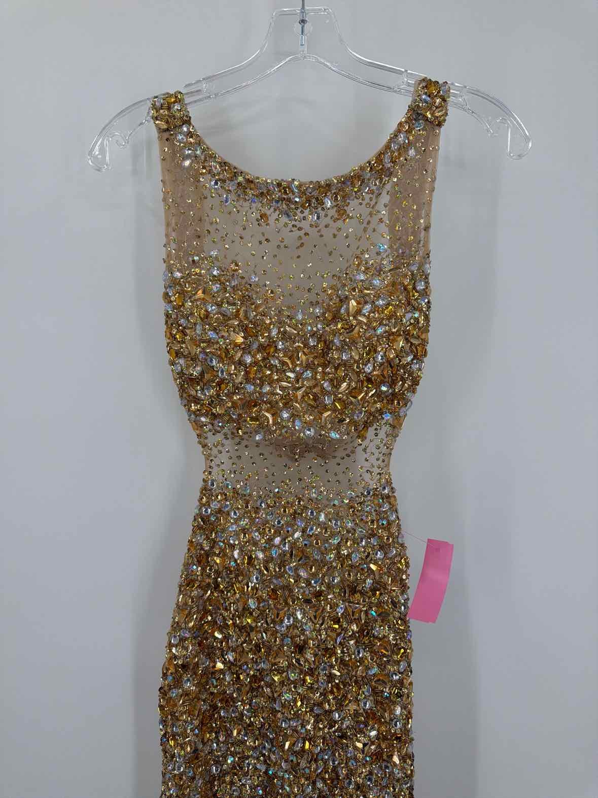 Pre-Owned Jovani Gold Size 4 Gown Long Evening Gown
