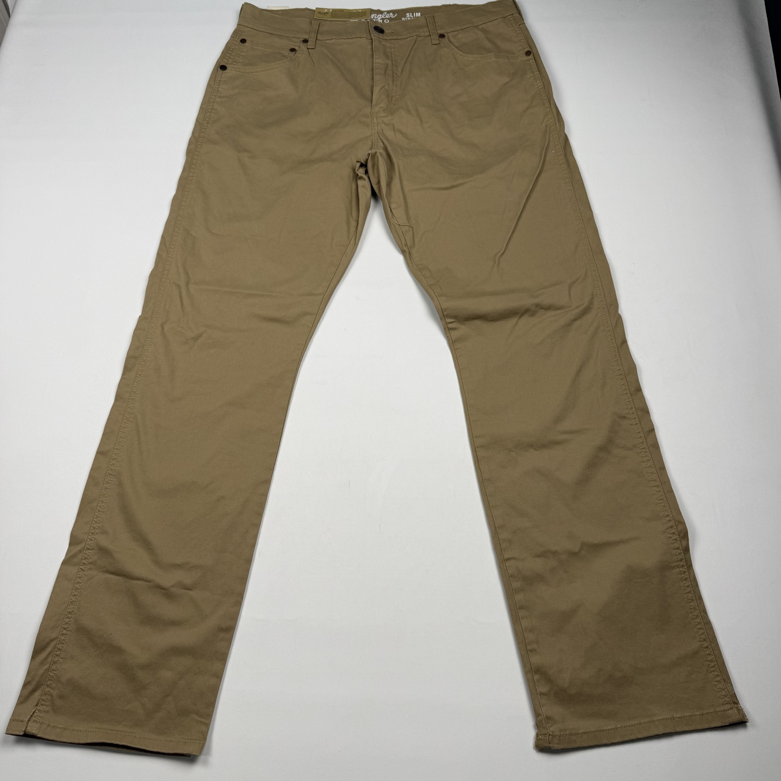 Wrangler Retro Slim Straight Jeans Mens 36x34 Beige Stretch Denim Pants