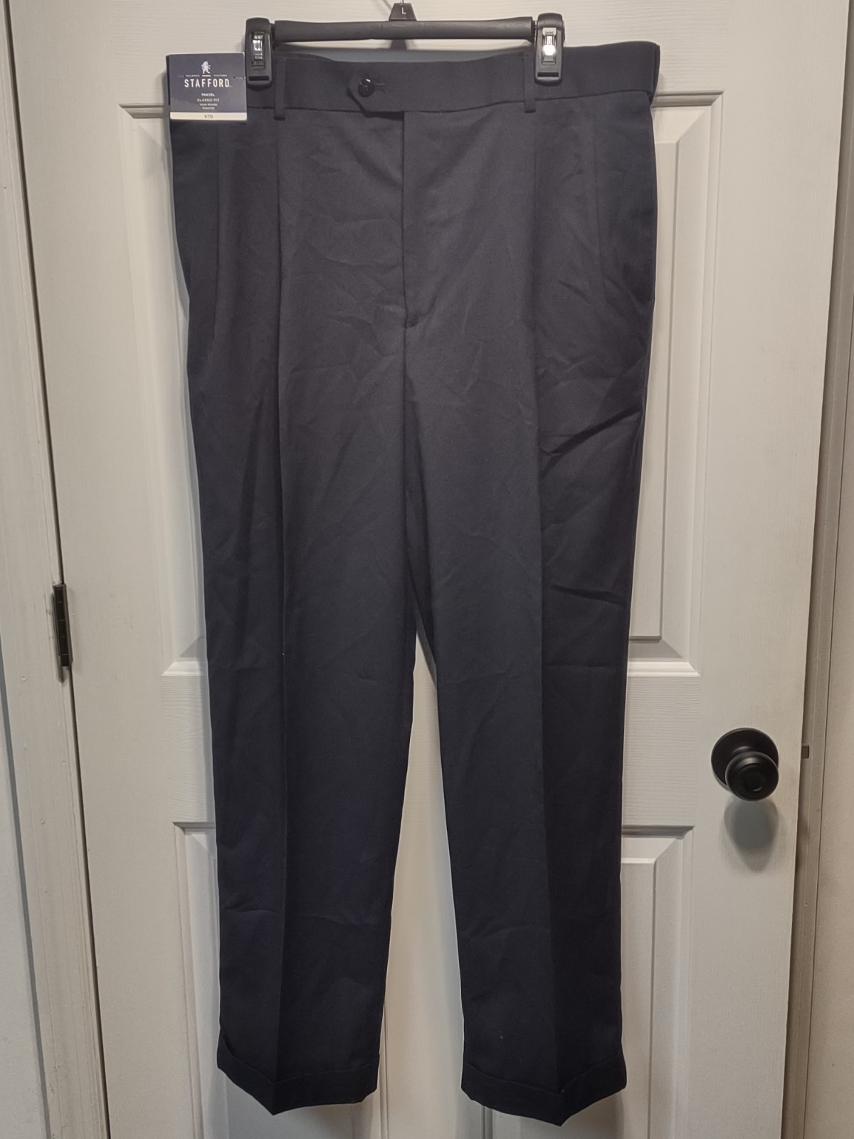 NWT - Stafford - Men\'s Travel Classic Fit Pants - Navy - 38W x 32L