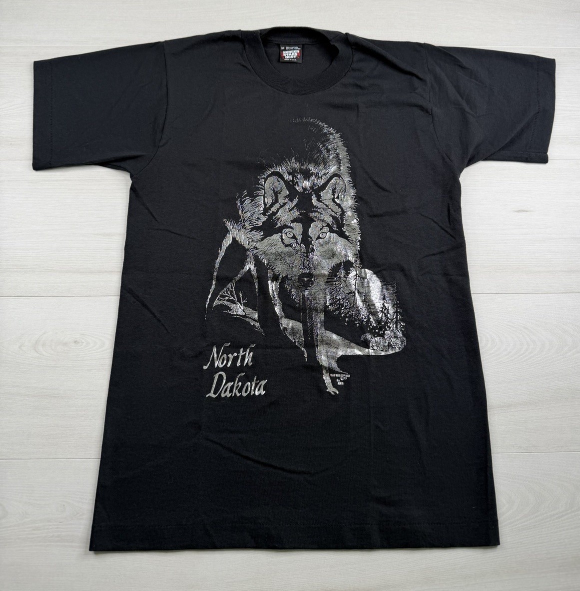 Vtg Screen Stars Metallic Graphic Wolf Shirt Single Stitch 80s 1989 USA Made M