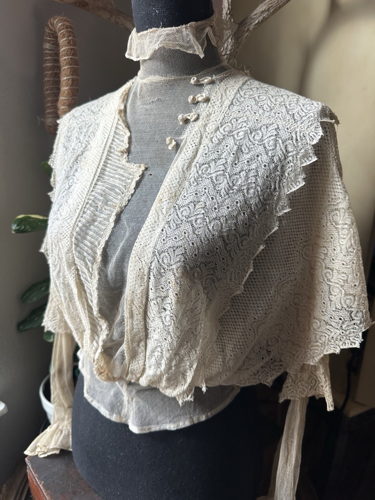 Antique Edwardian 1900s Lace Bodice Bed Jacket Blouse As Is Repair Study Piece