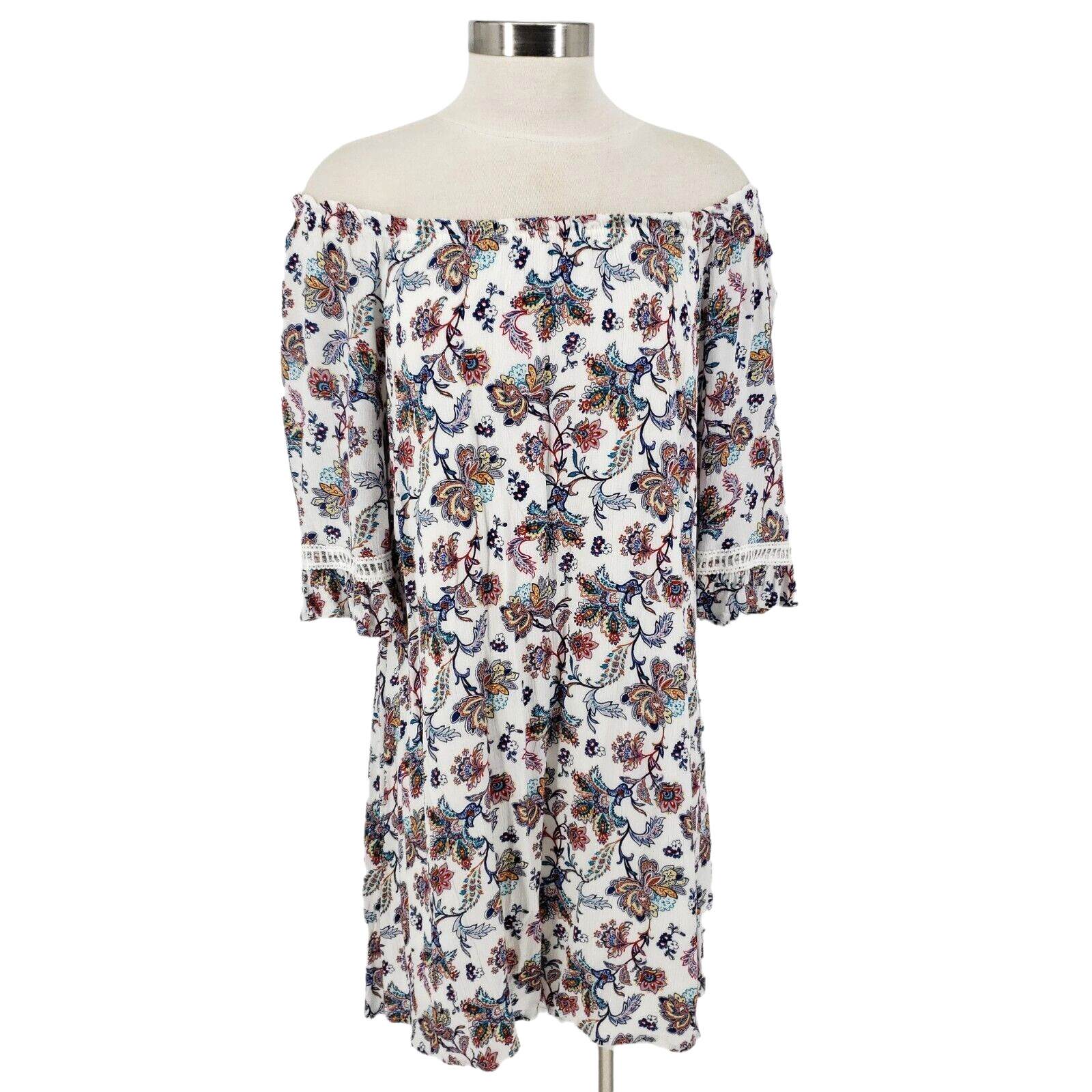 Naif Shift Dress Floral 3/4 Sleeve Off Shoulder Peasant Sundress Womens Small