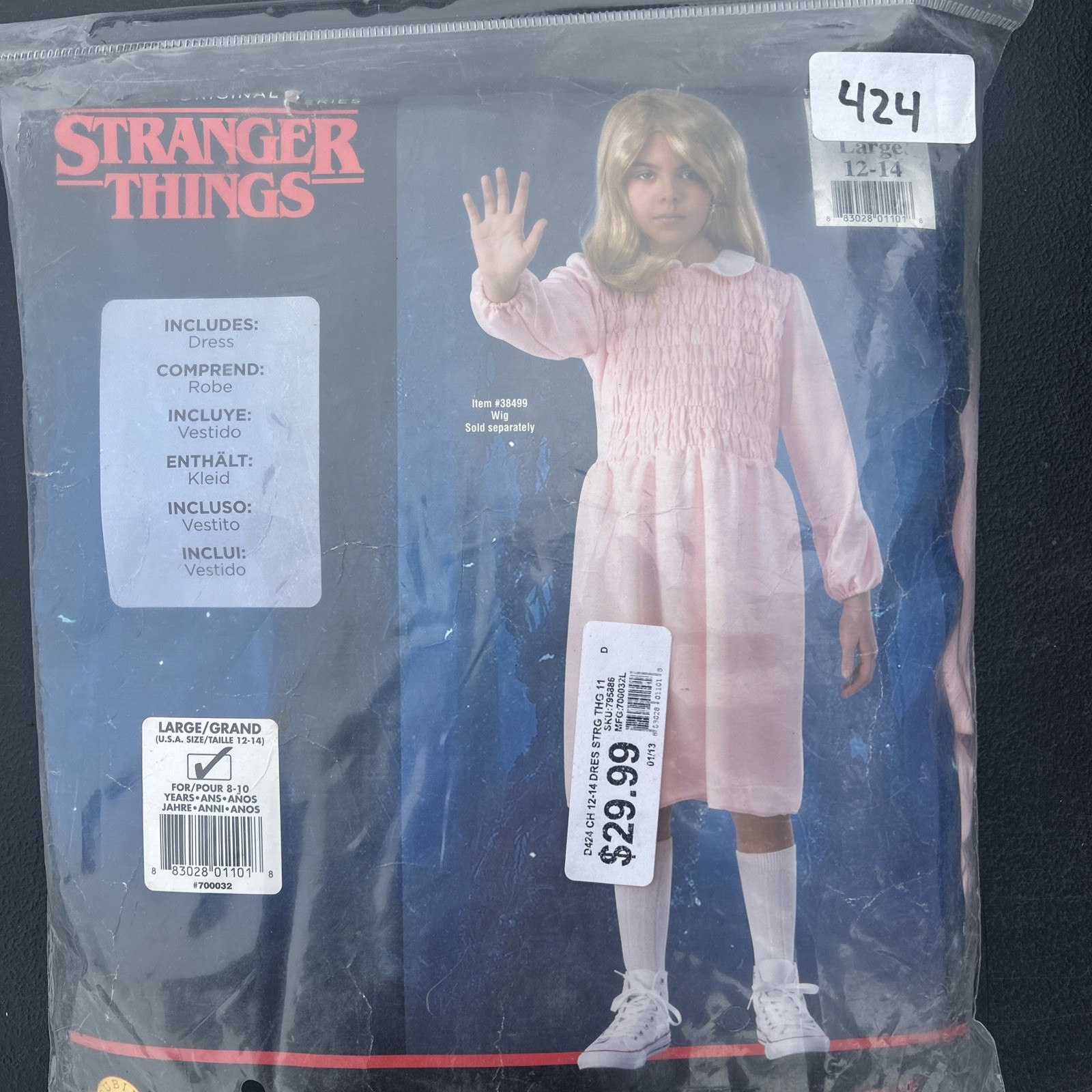 Stranger Things Eleven Pink Dress Rubies Netflix Costume Child Size Large 12-14