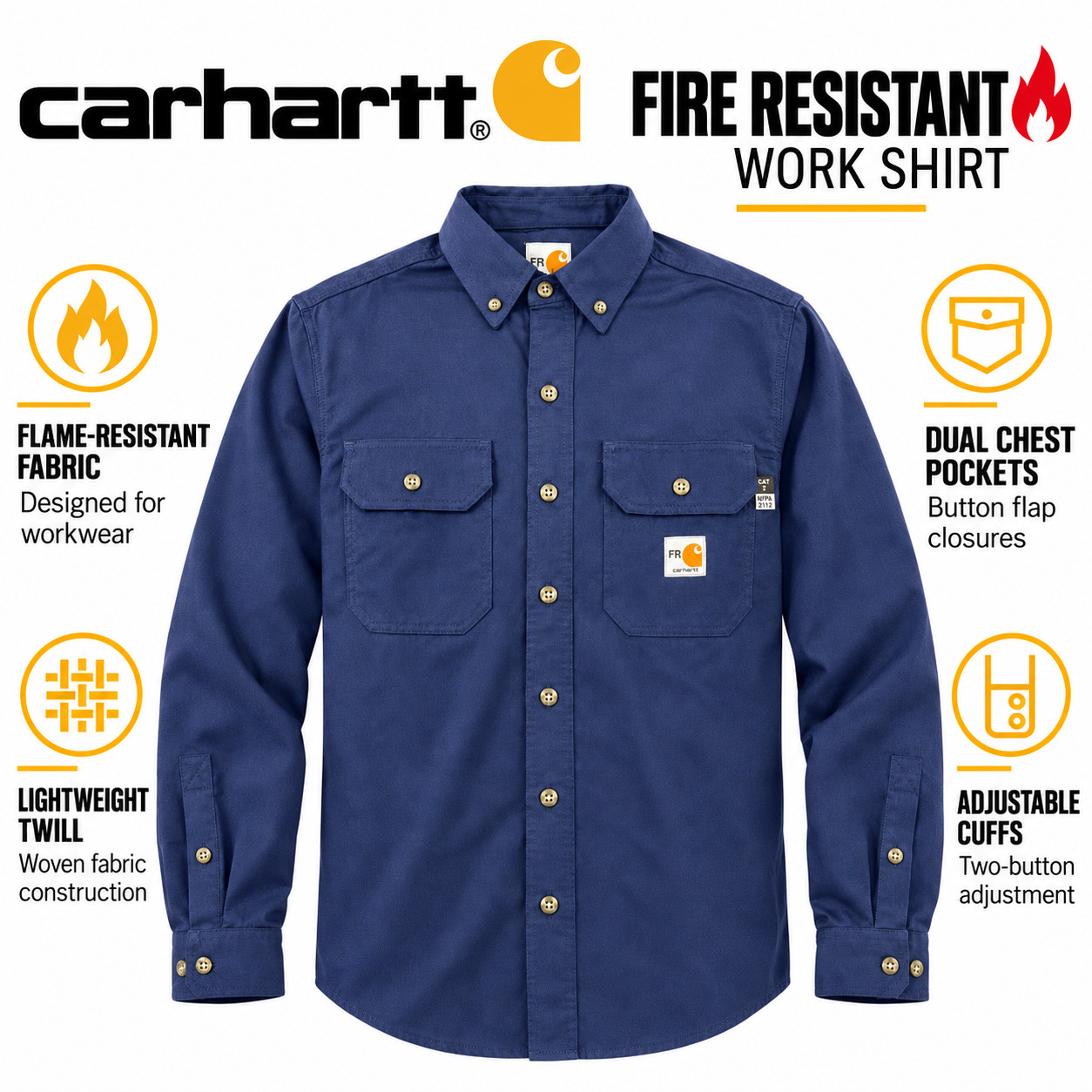 Carhartt Men\'s Lightweight, Flame-Resistant Twill Work Shirt