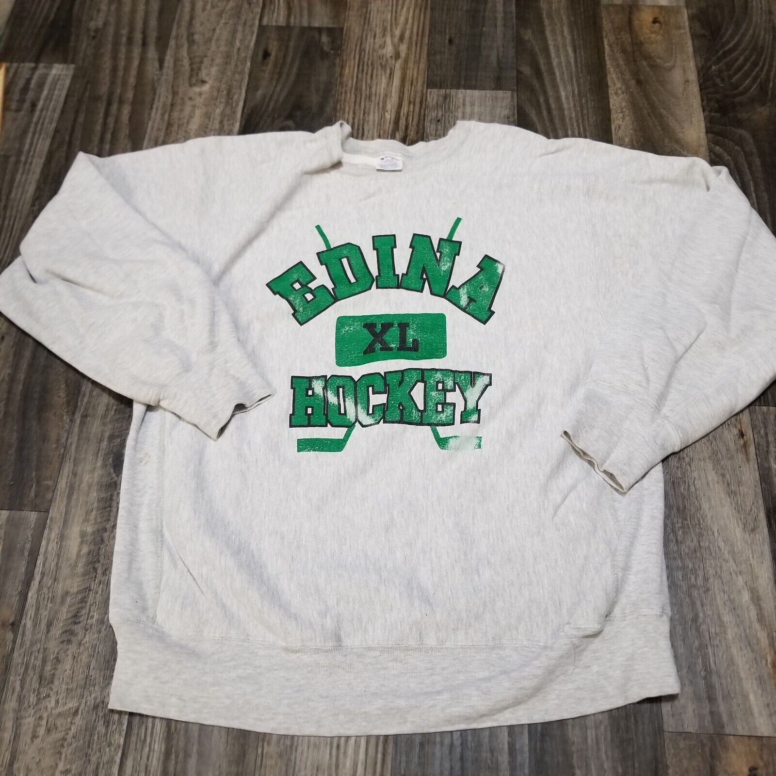 Vintage Edina Hockey Champion Reverse Weave Warm Up Sweatshirt XXL Gray Green
