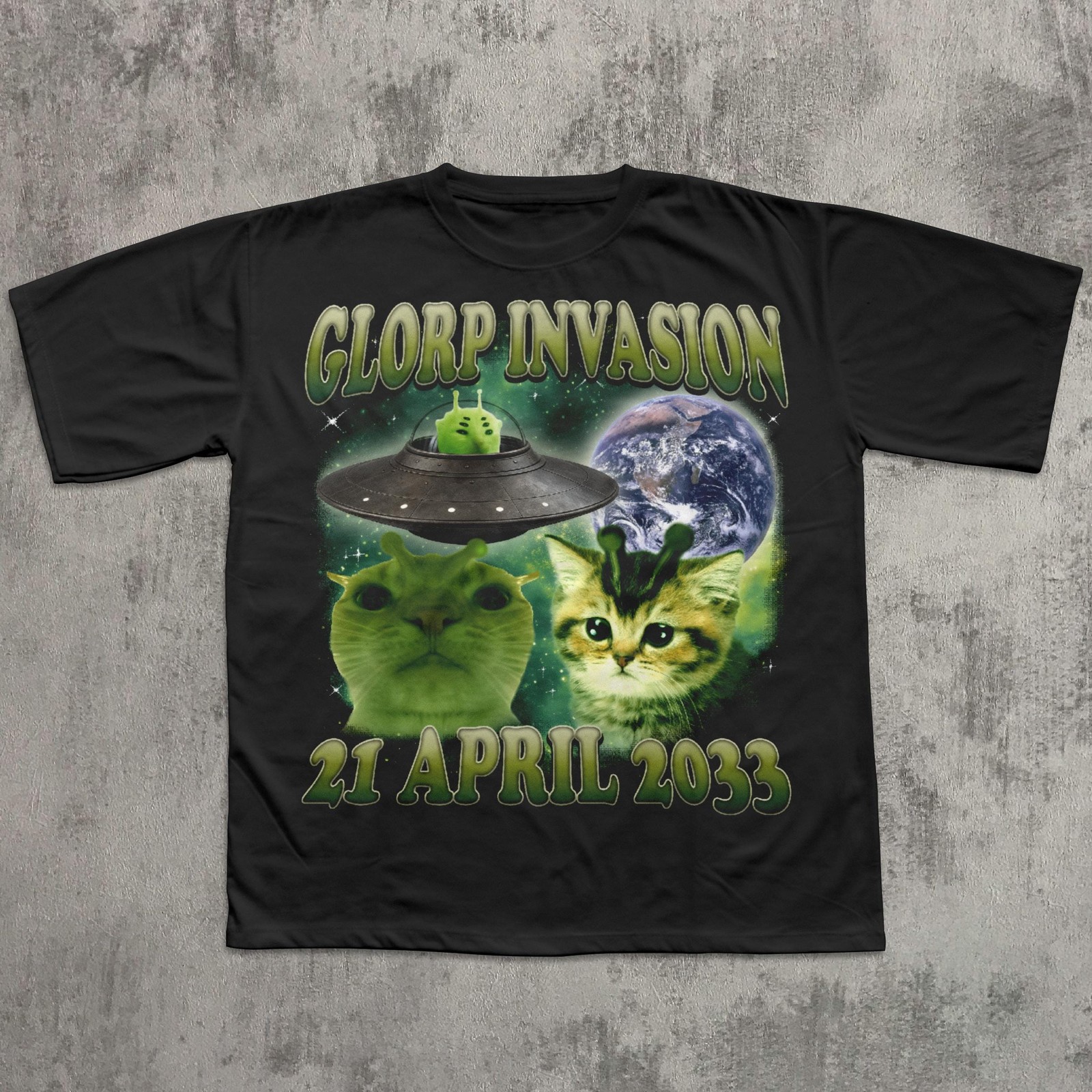 Glorp Invasion T Shirt Sweatshirt Hoodie Funny Alien Cat Meme Gift