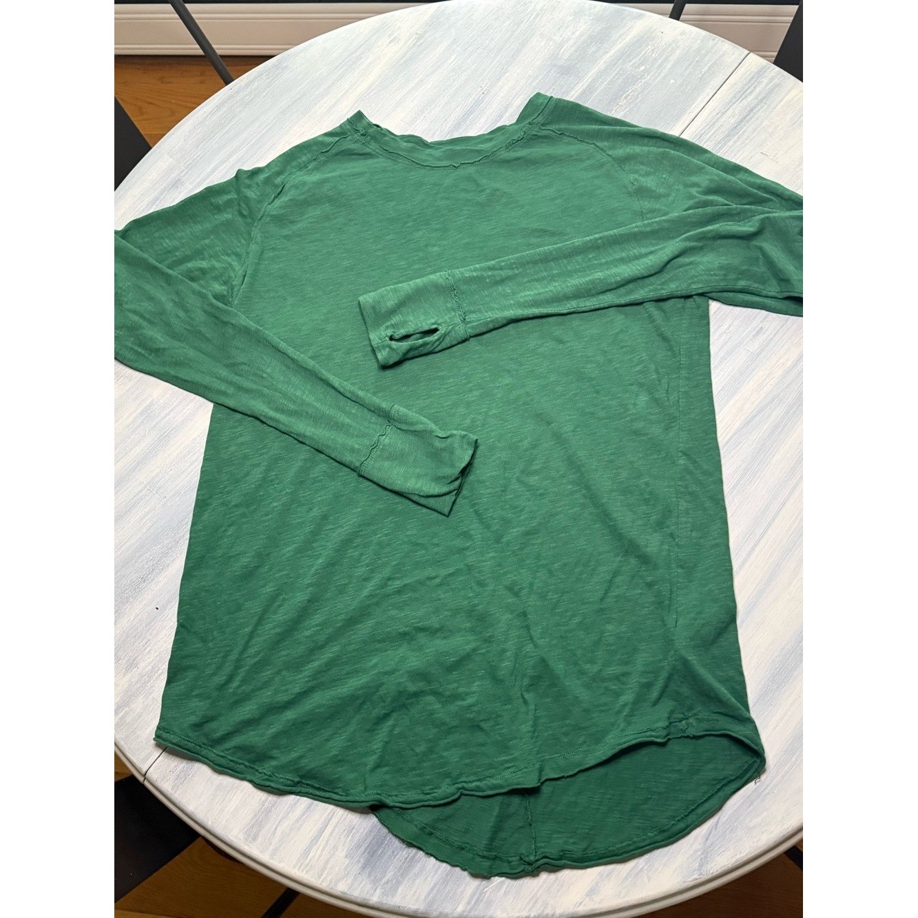 Free People We the Free Arden Tee Long Sleeve Oversized Raw Edge Small Green