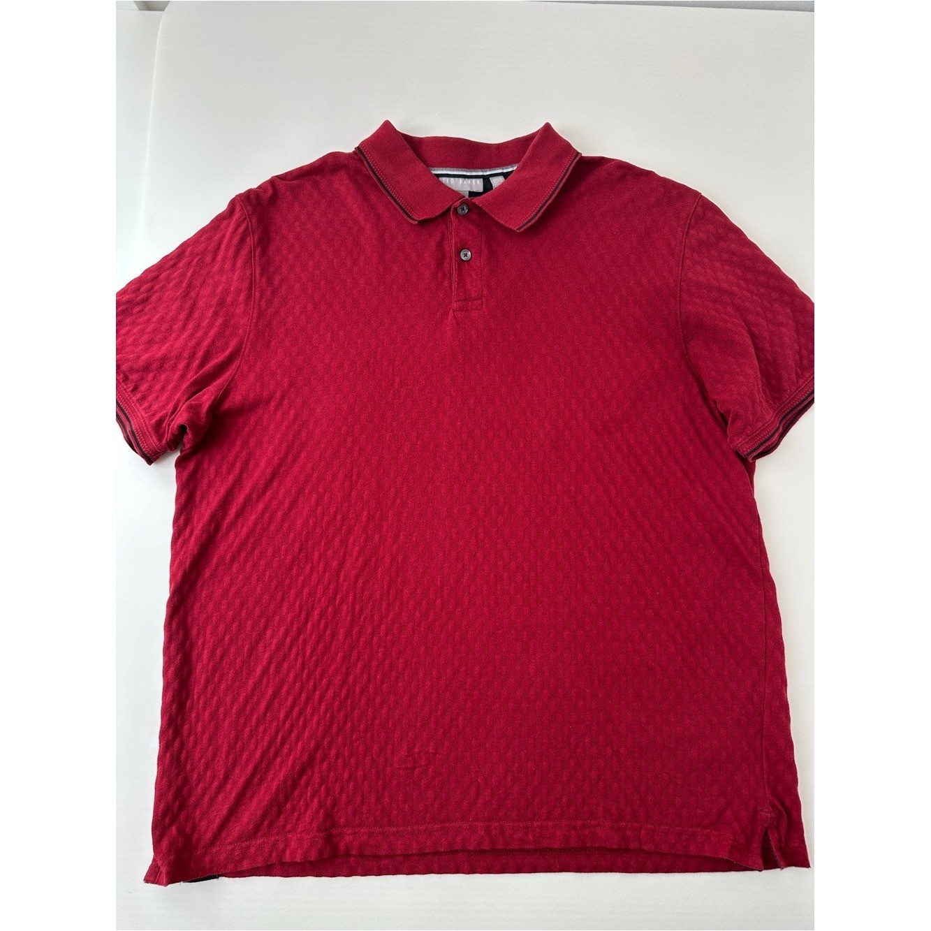 Ted Baker Mens Burgundy Geometric Diamond Textured Polo Shirt Tipped Collar XL