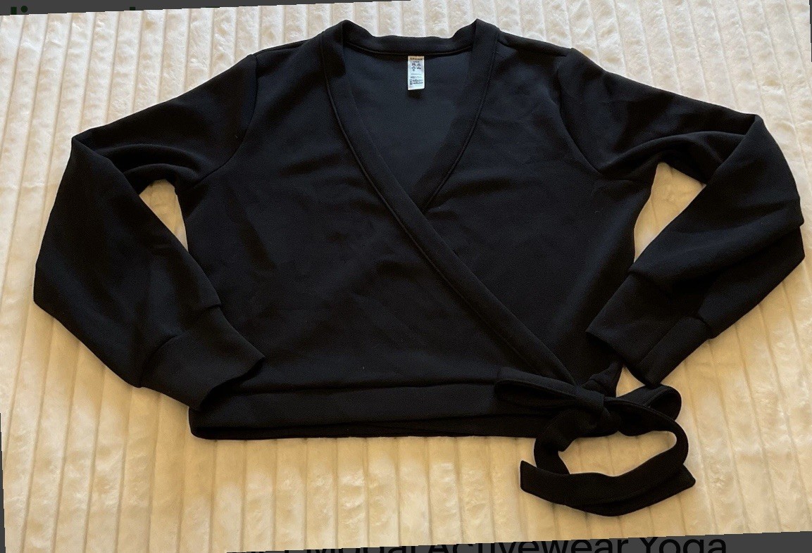 Spanx Airessentials Top Wrap Ballet Modal Activewear Yoga Surplice Black Size LG