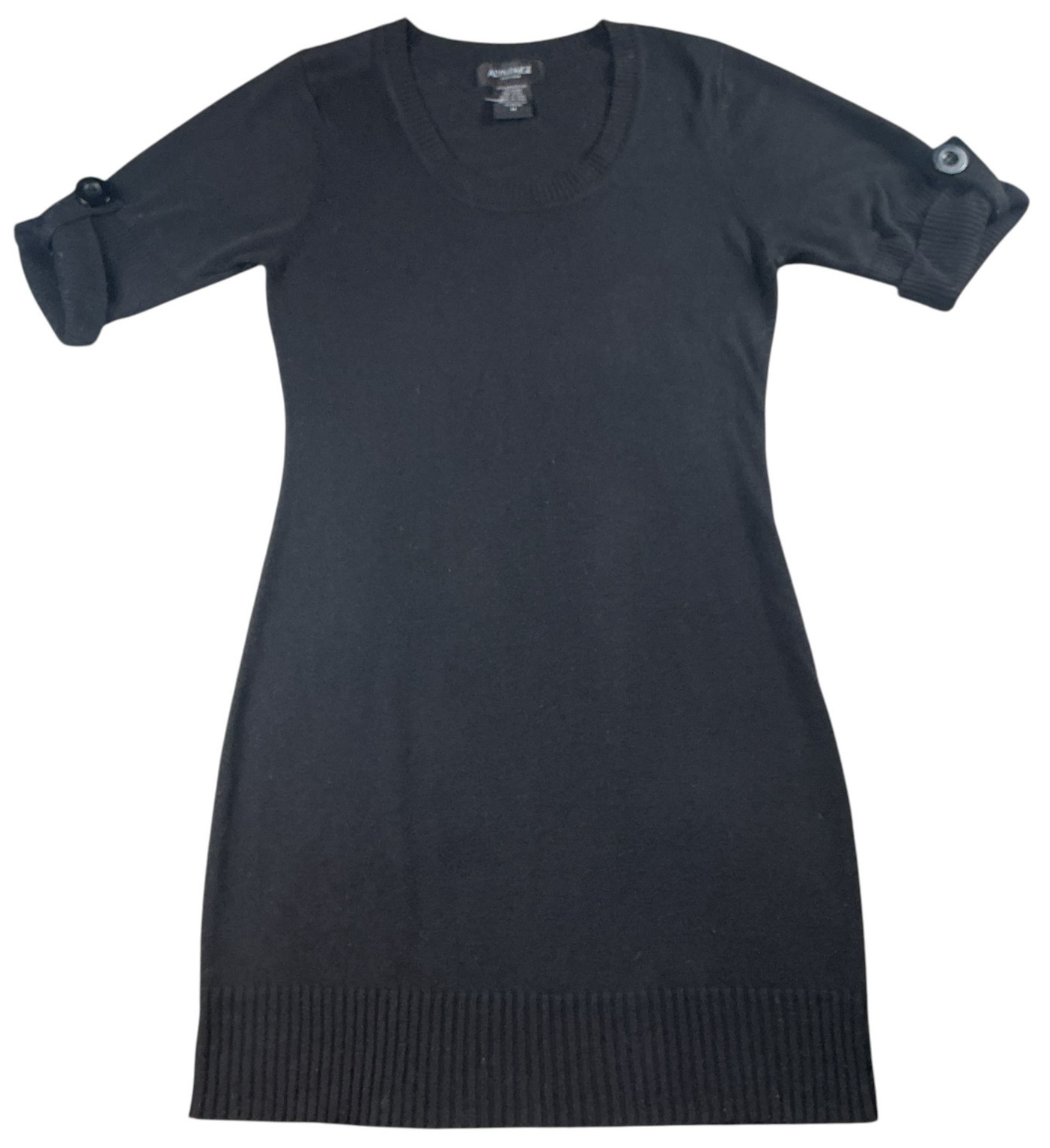 Alyn Paige Womens Medium Black Tunic Sweater Scoop Neck Tab Sleeve Knit Top