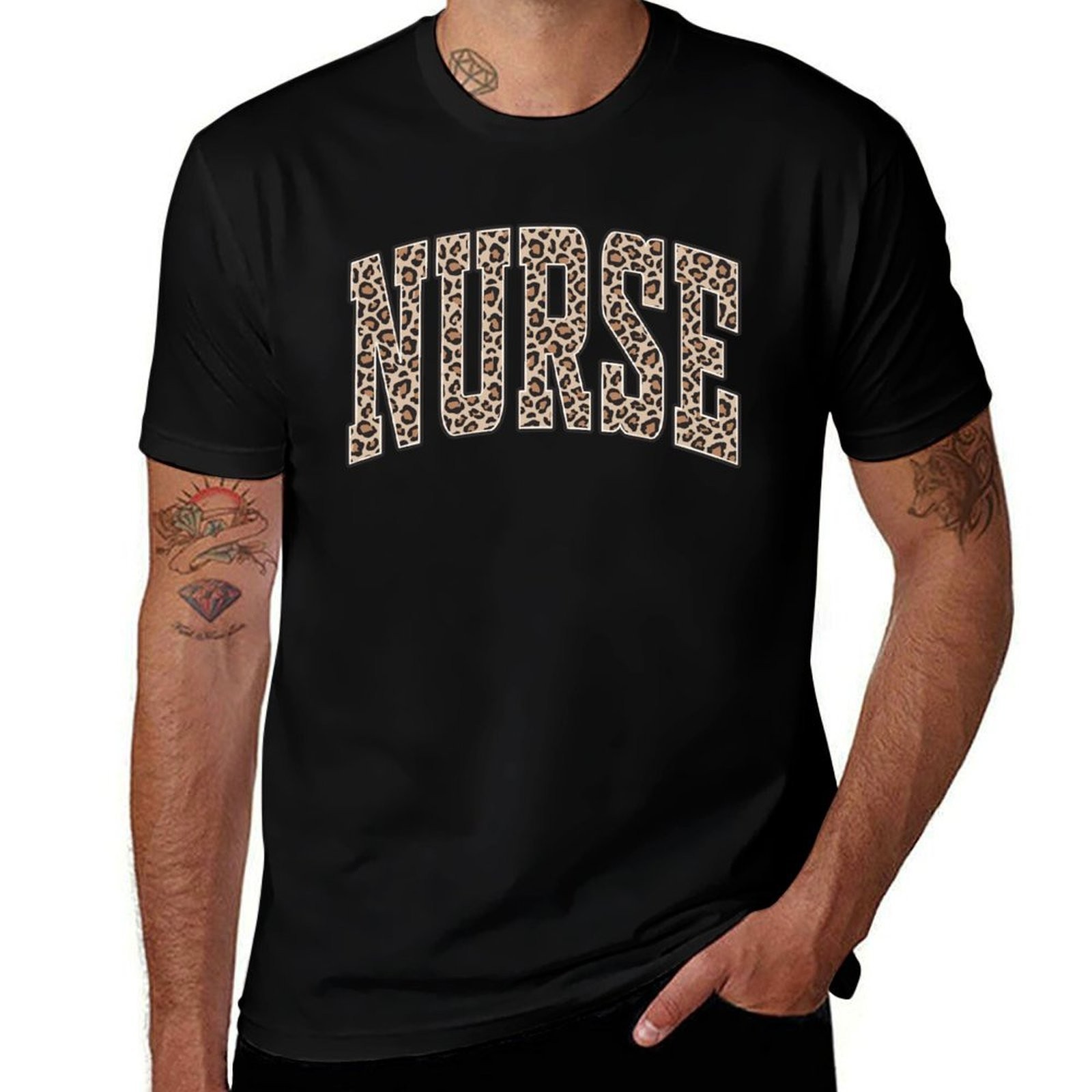 Nurse Leopard Print T Shirt Black Unisex Graphic Tee Healthcare Worker Gift