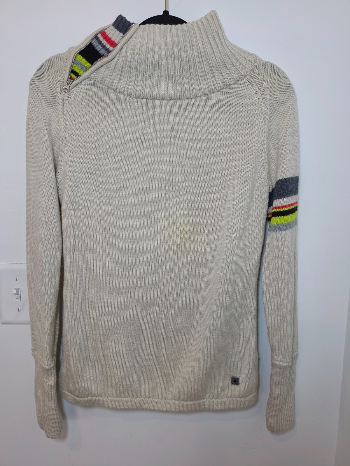 Smartwool Isto Sport Sweater Women\'s Size M Beige Mock Neck Side Zip Wool Blend