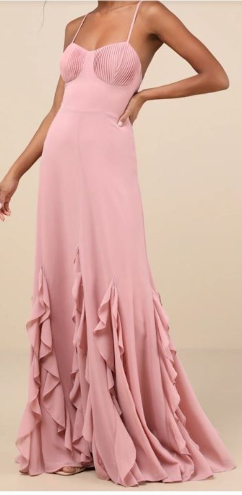Lulus Priela Pink Ruffled Lace-Up Maxi Dress Size XS NWT