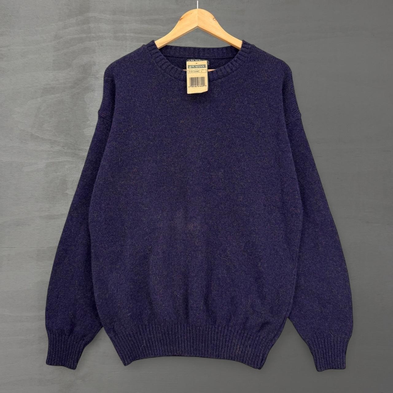 Deadstock Vintage Puritan Sweater Purple Shetland Wool Crewneck Knit USA Large