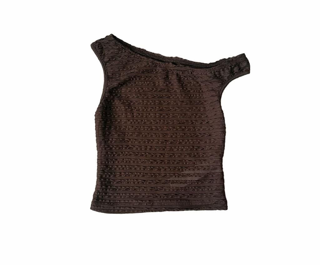SHEIN Textured One Shoulder Top Size XS Brown