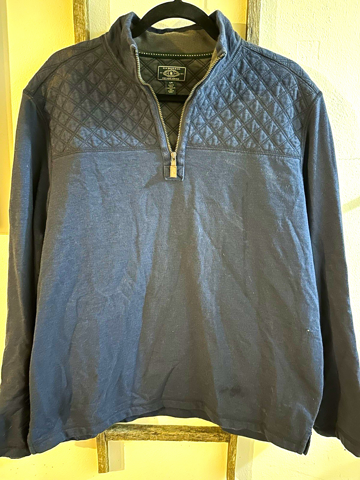 G.H. Bass & Co. Men\'s L Quilted 1/4 Zip Sweatshirt Blue Mock Neck