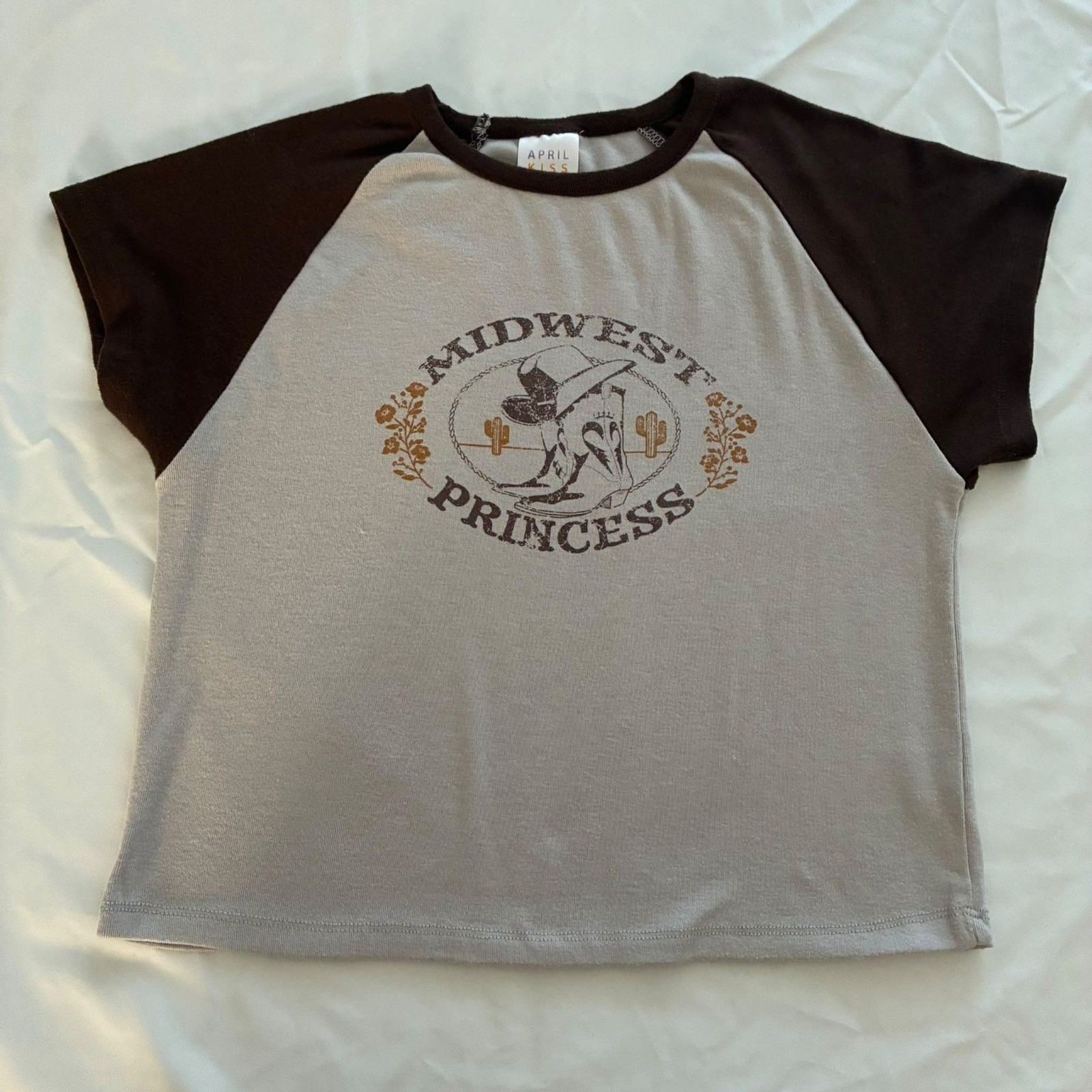 Grey and brown Western Princess tshirt from April Kiss, size Medium (M)