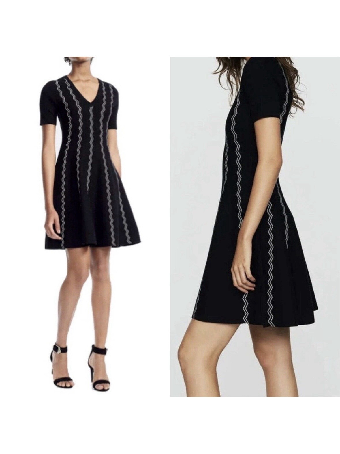 MAJE RIGOLE ZIG ZAG JACQUARD KNIT DRESS Black Size 1 EU36 US Size 4