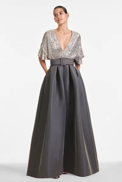 Sachin & Babi Black Silver Simone Sequin Bodice Gown Size 4 $795 Less Belt