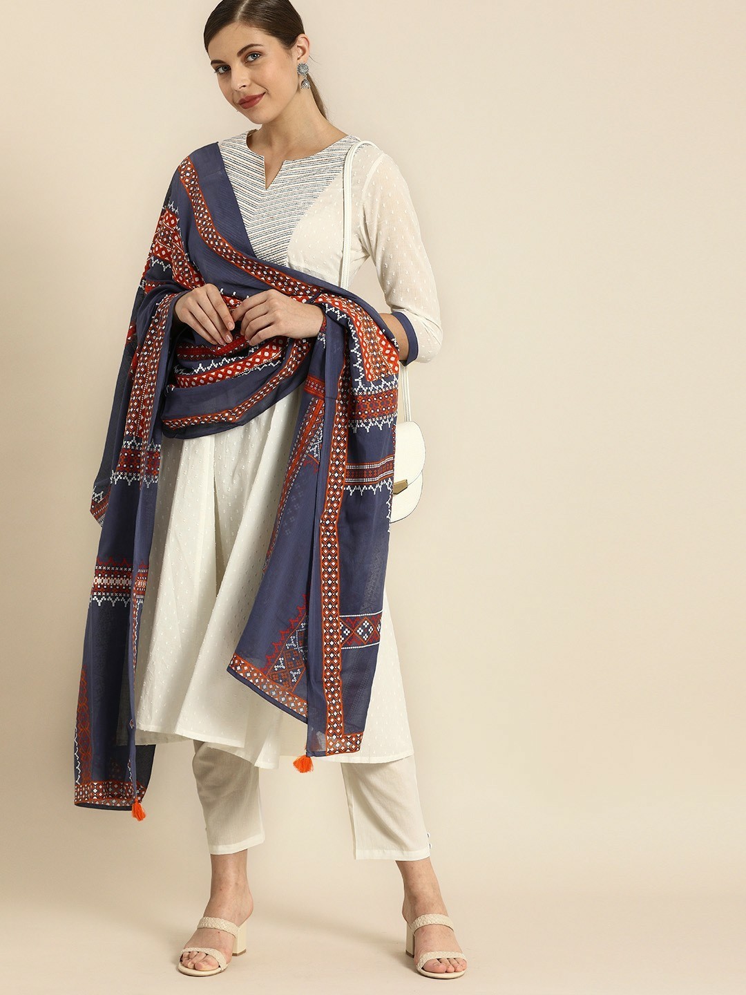 Women’s Pure Cotton Woven A-Line Kurta with Trousers & Dupatta – Ethnic Set
