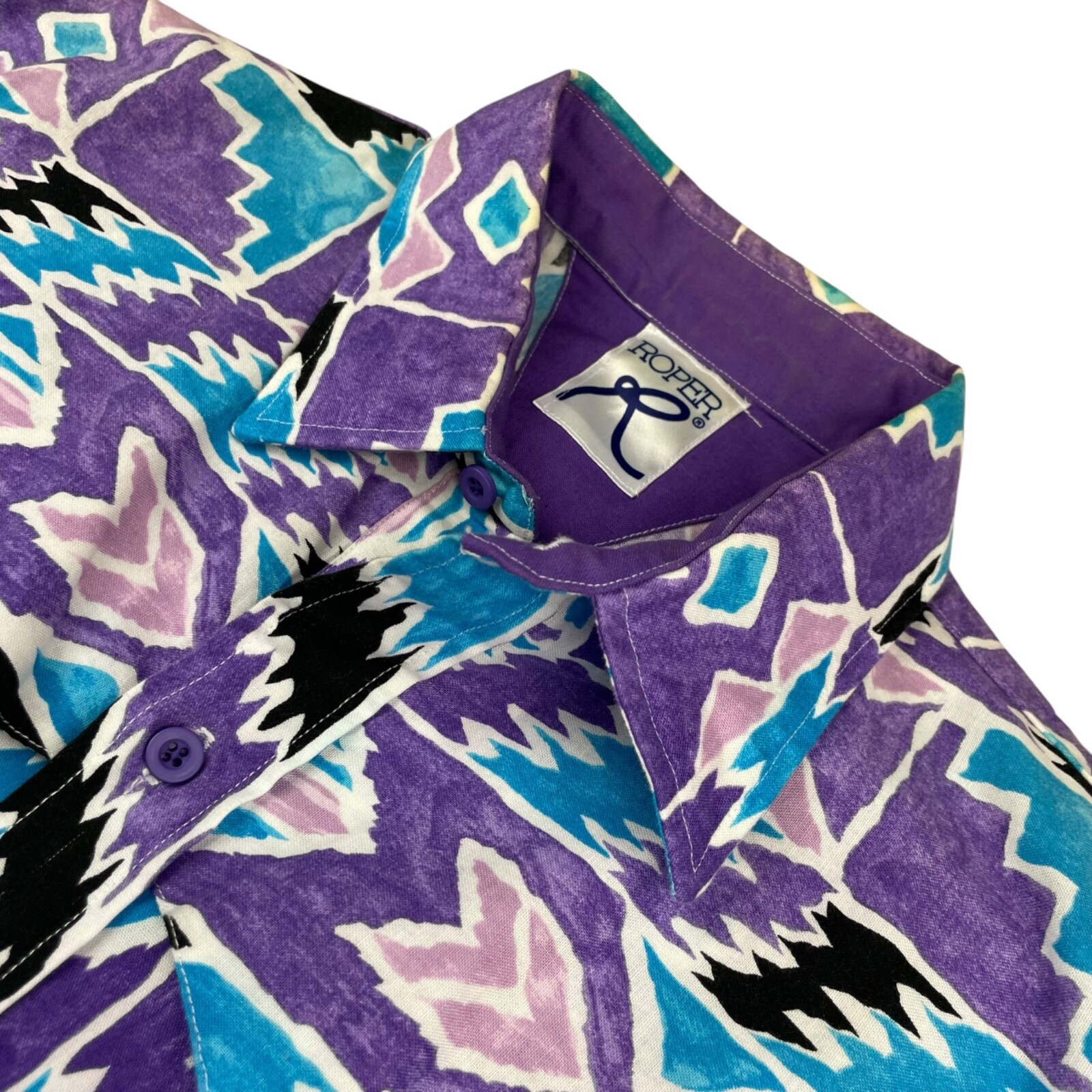 VTG Roper Men\'s Rodeo Rockabilly Western Cowboy Shirt Purple/Teal Aztec • Large