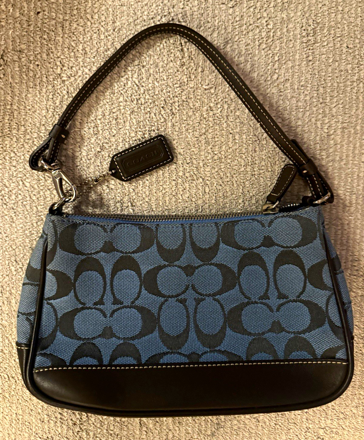 Vintage 2004 Coach Signature Demi Pouch 6094 Blue Brown Leather Y2K Baguette Bag