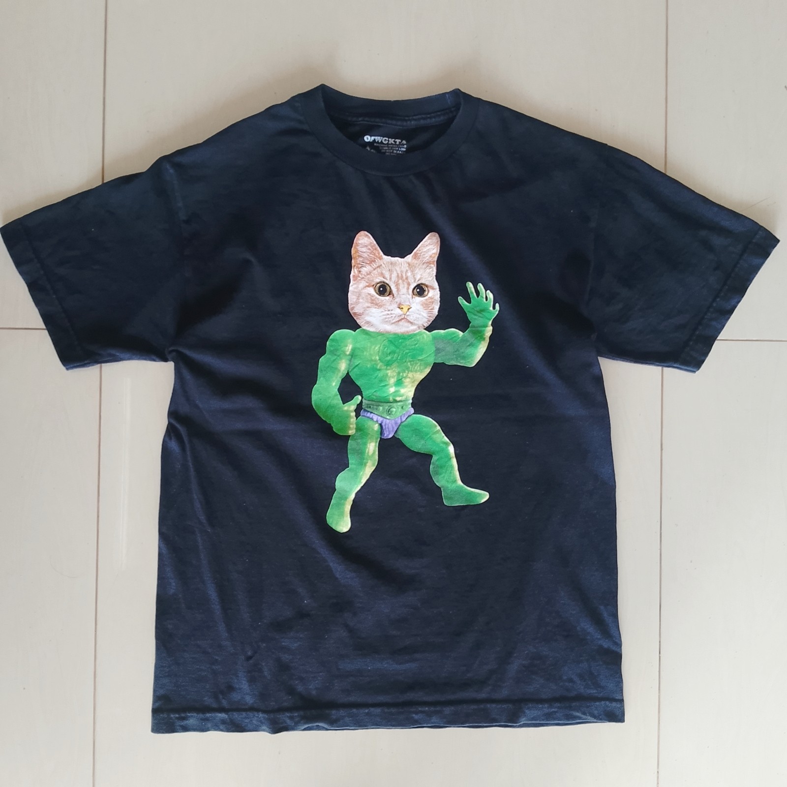 Odd Future OFWGKTA Cat Hulk Muscular Graphic T-Shirt Black Size M w/ Stains