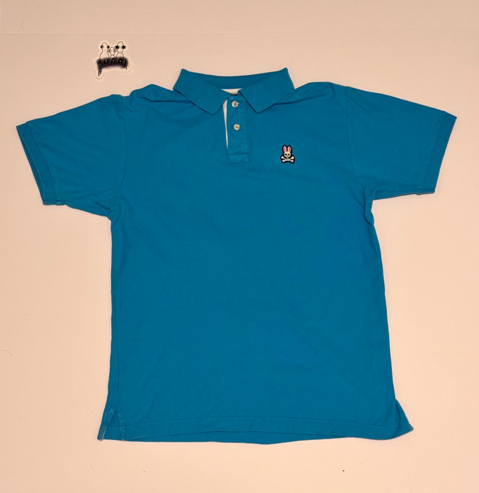 Psycho Bunny Polo Shirt Mens Size 6 L Teal/Blue Cotton Short Sleeve Logo