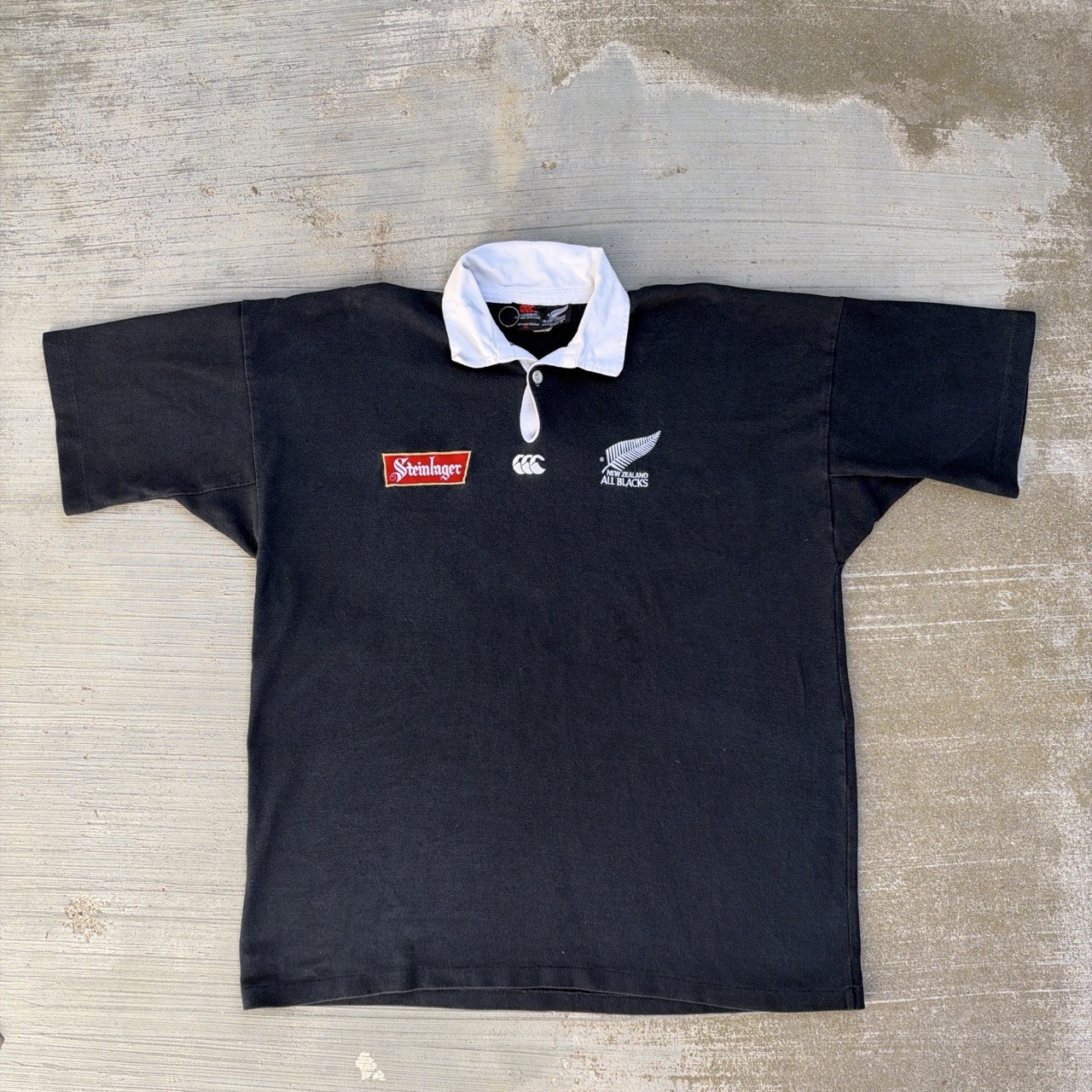 Vintage 90s Canterbury New Zealand All Blacks Rugby Polo Shirt Steinlager XL
