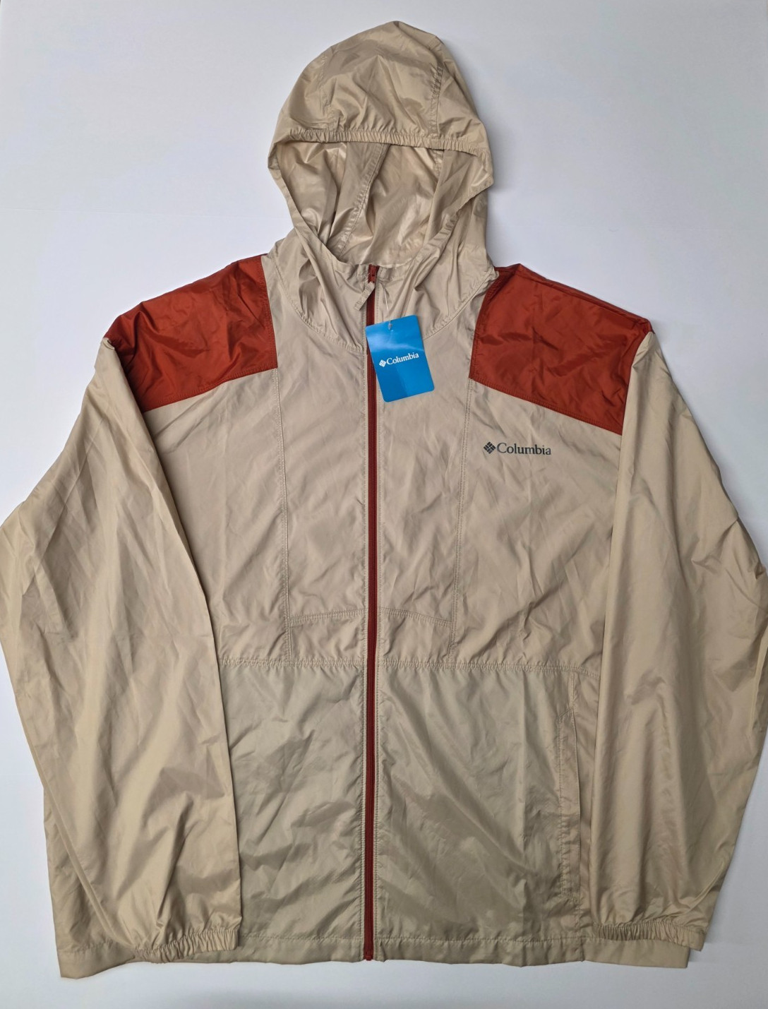 Columbia Flashback Windbreaker Jacket Hooded Beige Red Men\'s XXL NWT