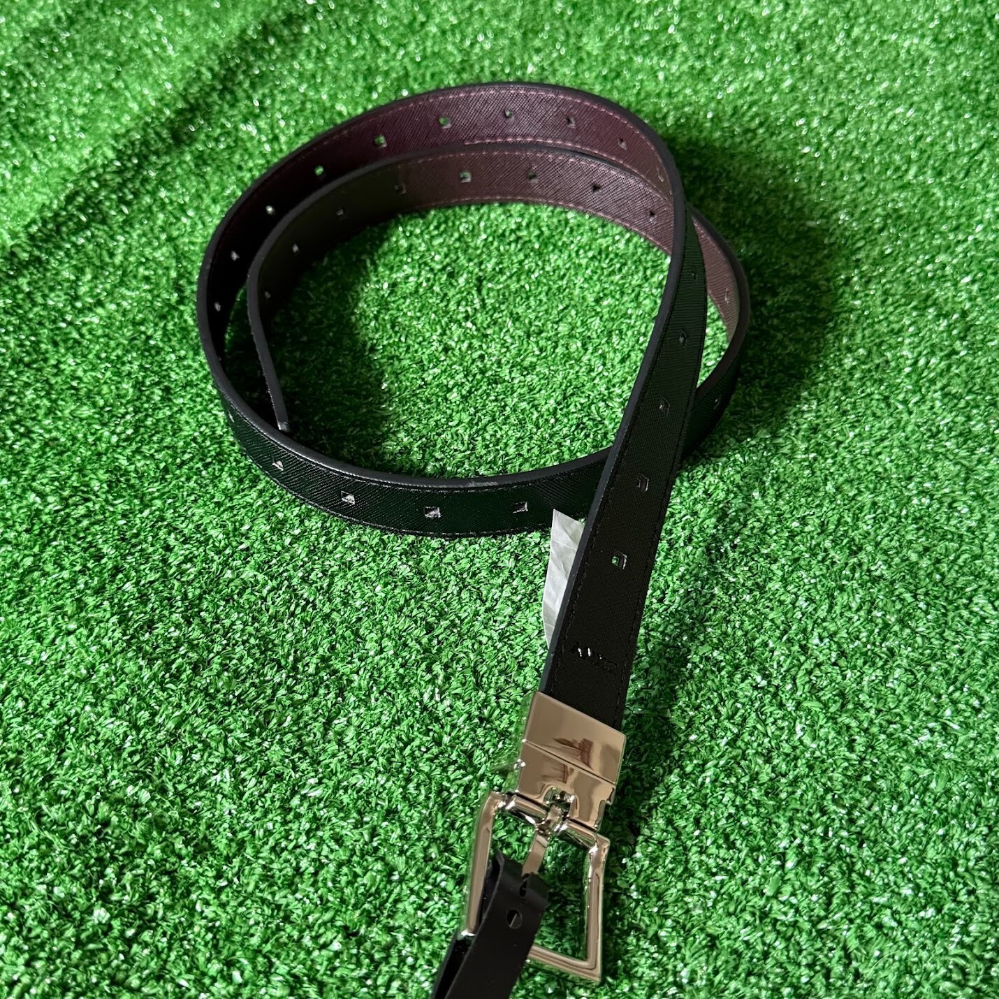 DKNY Reversible Black Brown Square Silver Buckle Leather Pant Belt Size M/L NEW