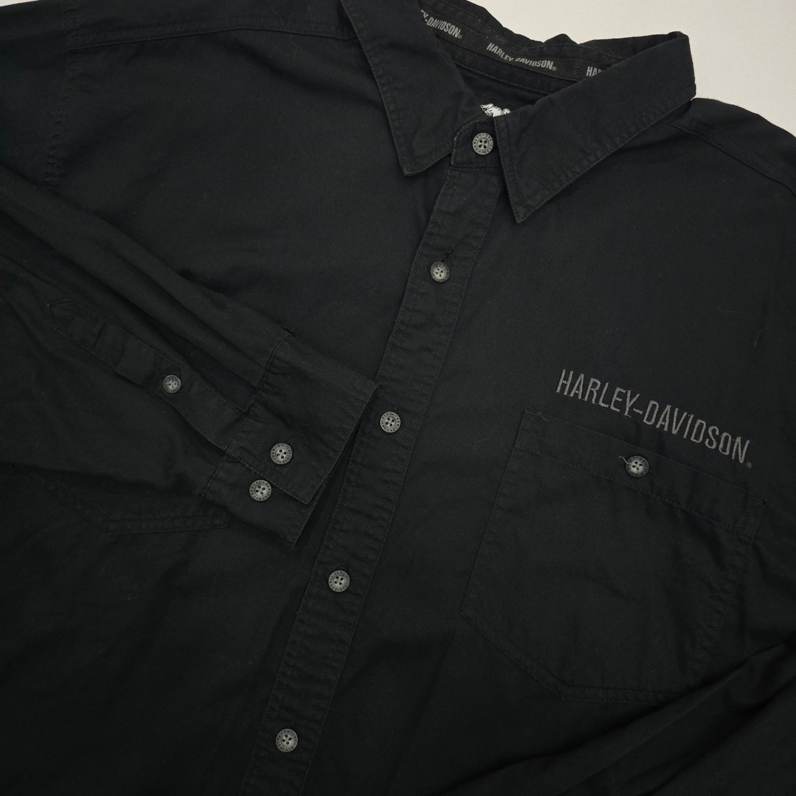 Harley-Davidson Mens 2XL Black Long Sleeve Button Up Shirt 99000-11VM Logo