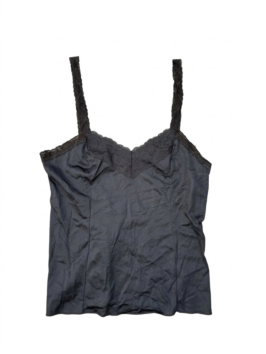 Whimsical Goth y2k Black Lace Trim Camisole Top