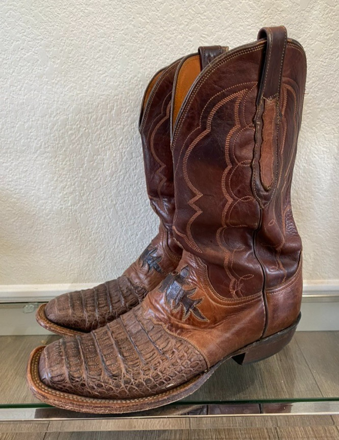 Lucchese Hornback Caiman Boots Mens 9.5D Cognac Exotic Western Since 1883 CL1064