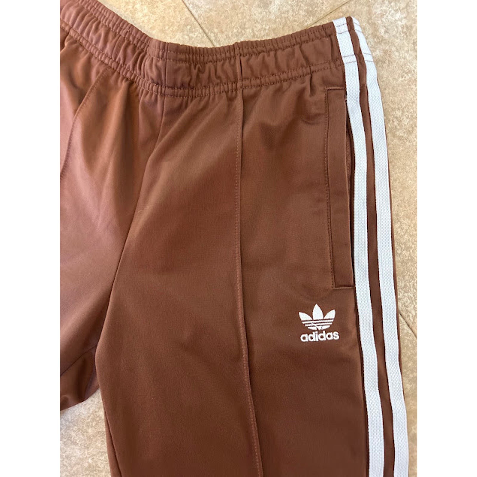 Youth Adidas Originals Firebird Track Pants Brown White Trefoil Stripe Pintuck