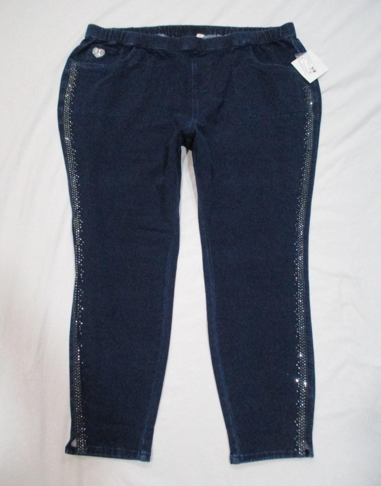 NEW B1 Quacker Factory Dream Jeannes PLUS 2X stretch dark denim joga knit jeans