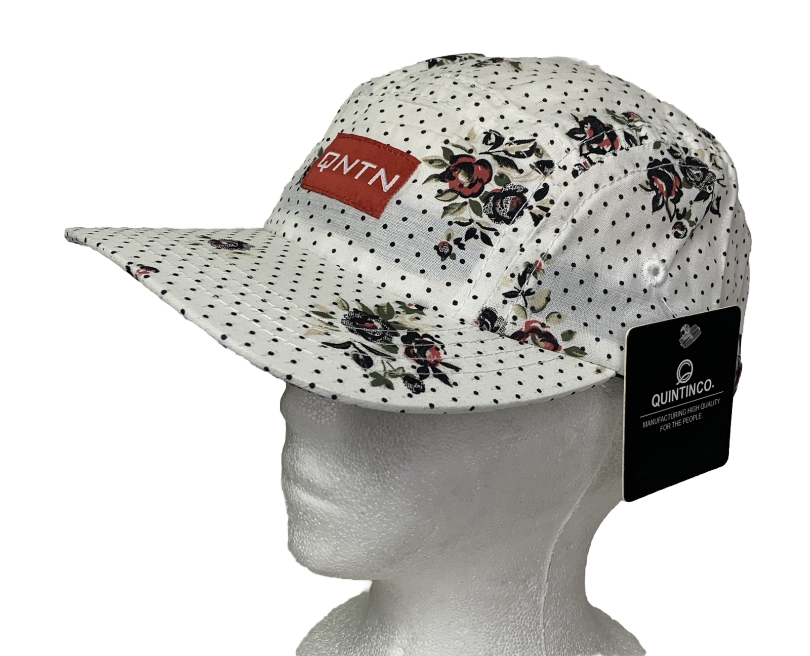 New Quintin Co QNTN 5-Panel Racing Floral Click On Buckle Cap Hat USA Made White