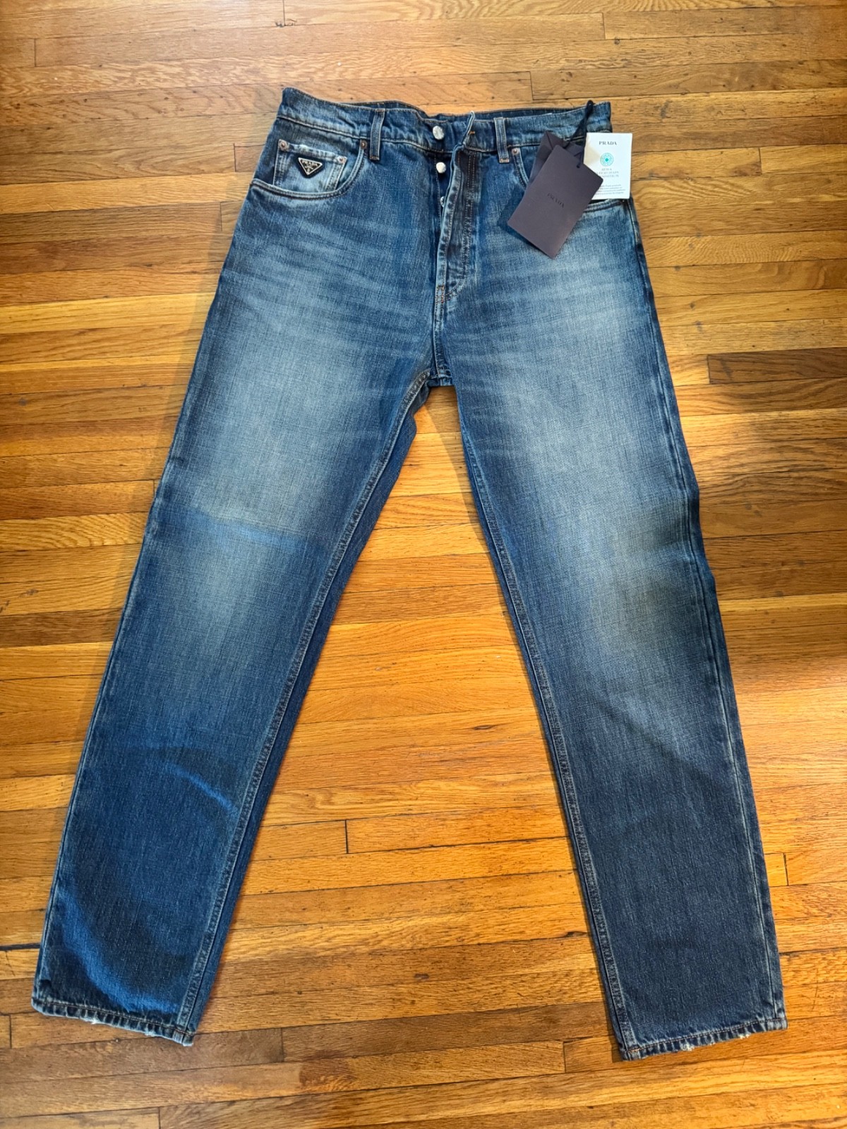 Prada Milano Triangle Logo Blue Denim Jeans Size 31 NWT Authentic