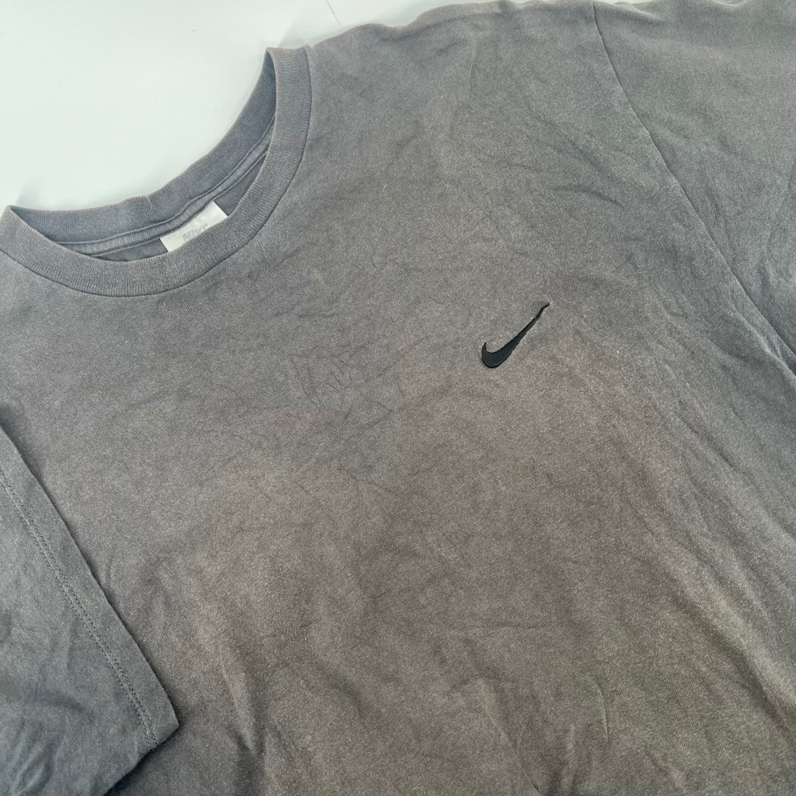 Vintage 90s Nike Embroidered Swoosh T-Shirt Mens Large Faded Black Made in USA