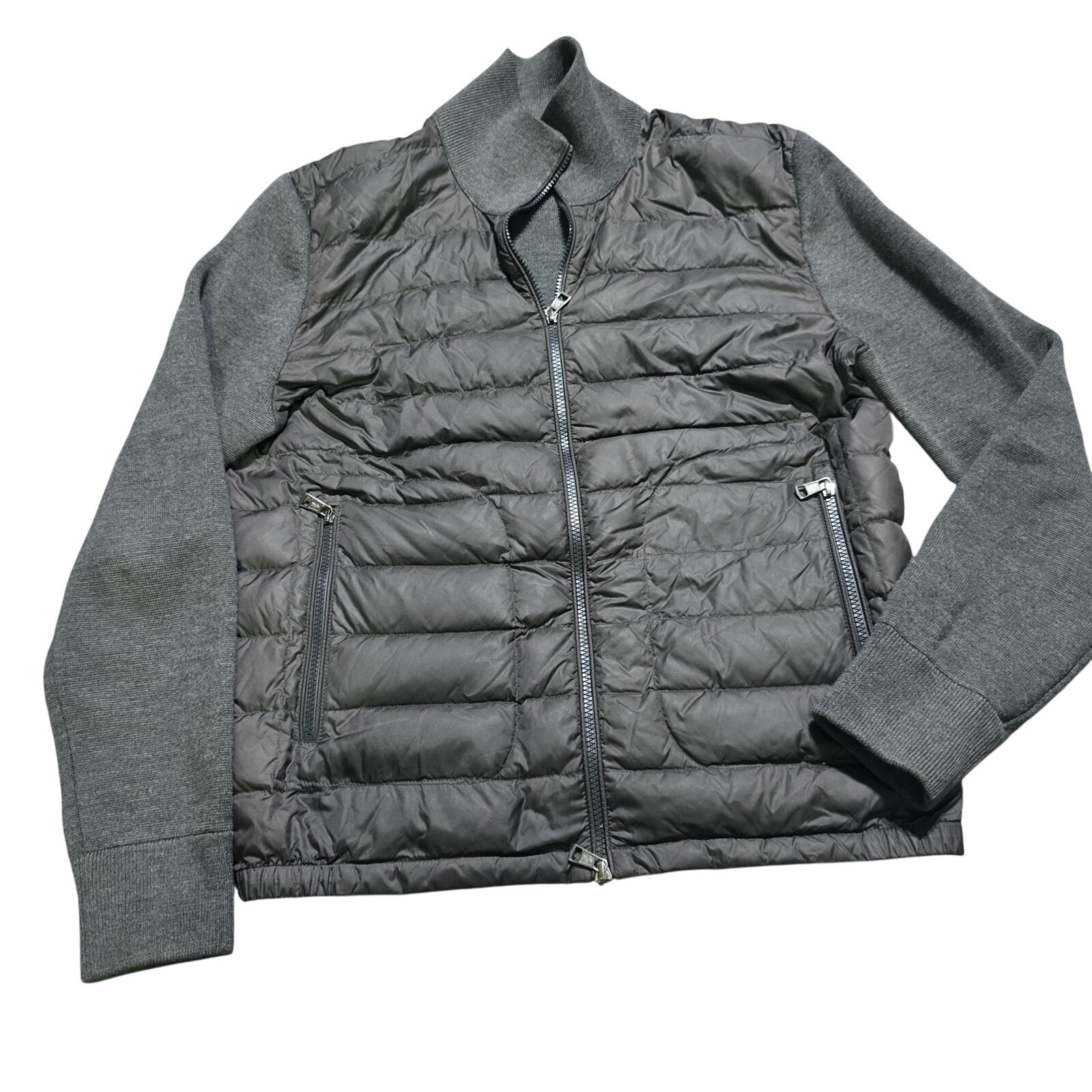 Moncler Maglione Tricot Cardigan down Mens XL Grey Quilted Wool Cardigan Zip Up
