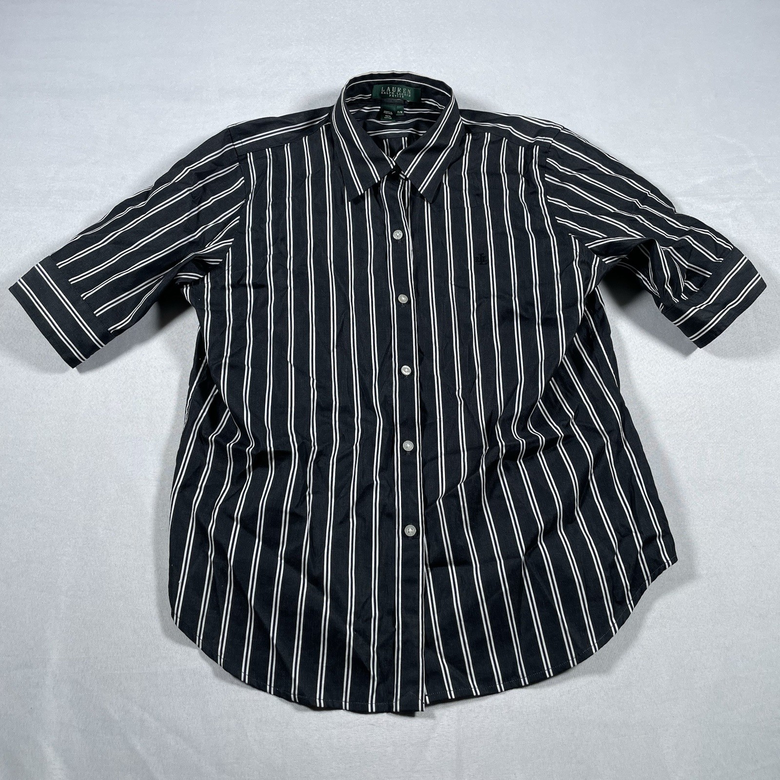 Lauren By Ralph Lauren Y2K Striped Button Shirt LRL Embroidered Petite Womens
